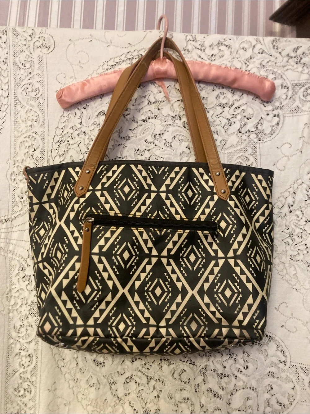 PETUNIA PICKLE BOTTOM Diamond Design Tote Bag Diaper Bag Black and Cream